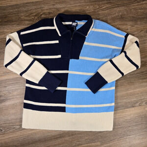 Vintage Y2K Lands End Drifter Sweater Womens M 10-12 Cable Knit 1/4 Zip Striped